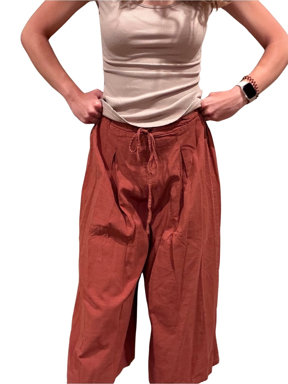 SHEIN Rust Drawstring Wide-Leg Chinos